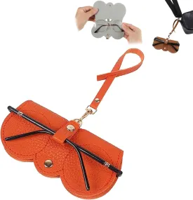 3 Pcs Soft Leather Sunglasses Bag, Portable Glasses Case Holder Sunglasses Pouch with Wrist Strap, Slim Glass Organizer Case