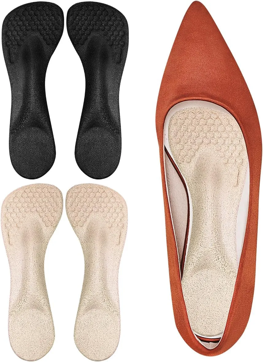 3/4 High Heel Cushion Insoles, Self-Adhesive Arch Support Inserts for Flat Feet and Arch Pain Relief, Gel Shoe Inserts for Sandal, Flats and High Heels (2 Pairs, Beige Black, Women's 5-9)
