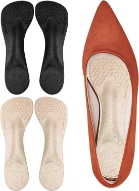 3/4 High Heel Cushion Insoles, Self-Adhesive Arch Support Inserts for Flat Feet and Arch Pain Relief, Gel Shoe Inserts for Sandal, Flats and High Heels (2 Pairs, Beige Black, Women's 5-9)
