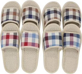 4 Pairs of Open Toe Breathable Slippers, Washable Disposable Home Slippers for Family Spa Guests Hotels,Thick, Soft, Non-Slip,Fits Most Men and Women