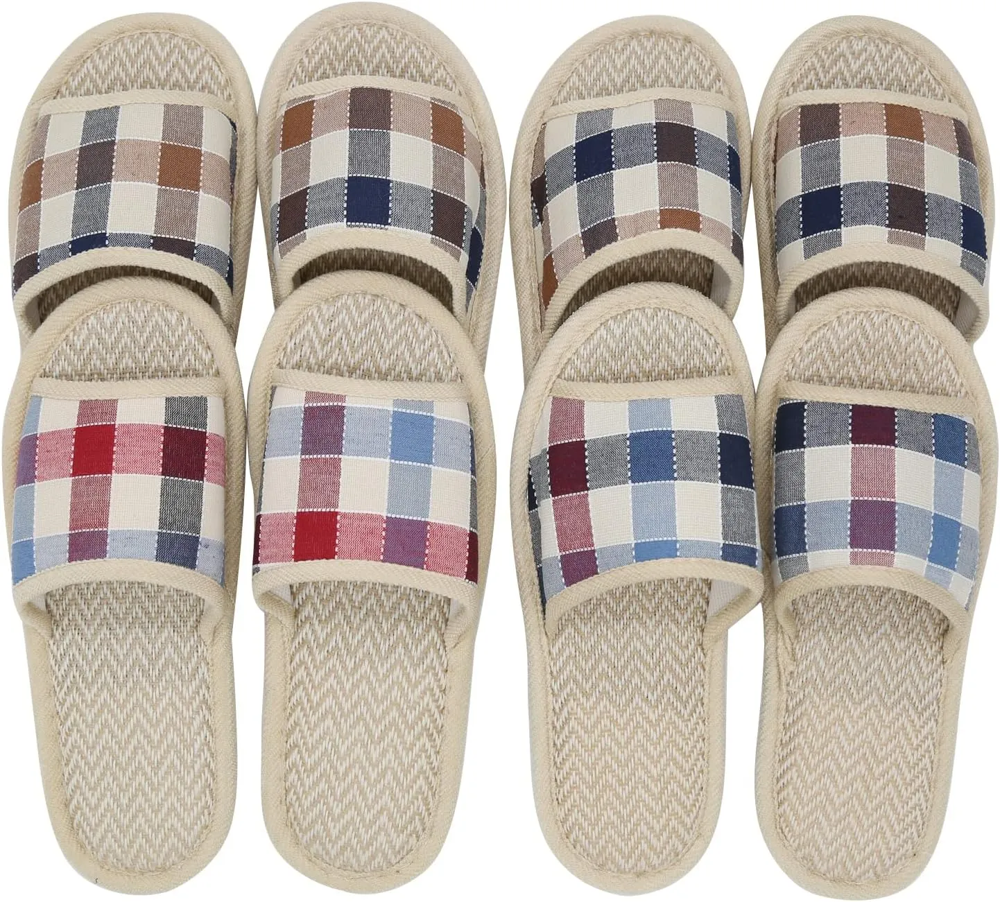 4 Pairs of Open Toe Breathable Slippers, Washable Disposable Home Slippers for Family Spa Guests Hotels,Thick, Soft, Non-Slip,Fits Most Men and Women