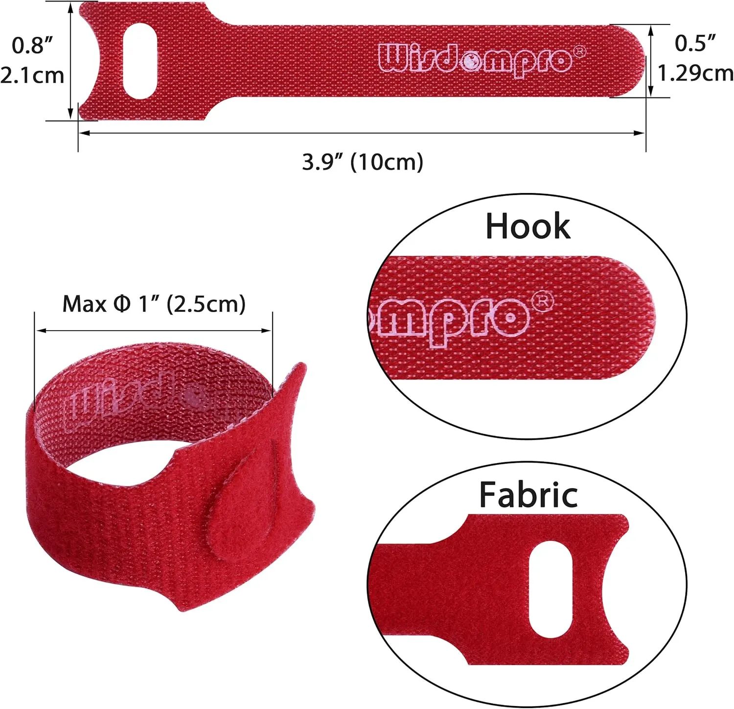 50 Pack 4 Inches Hook and Loop Cable Ties, Self-gripping Fastening Cord Strap by Wisdompro - Reusable, Durable Functional Ties to Keep Your Home, Office, Workspace from Tangled Messes of Cords