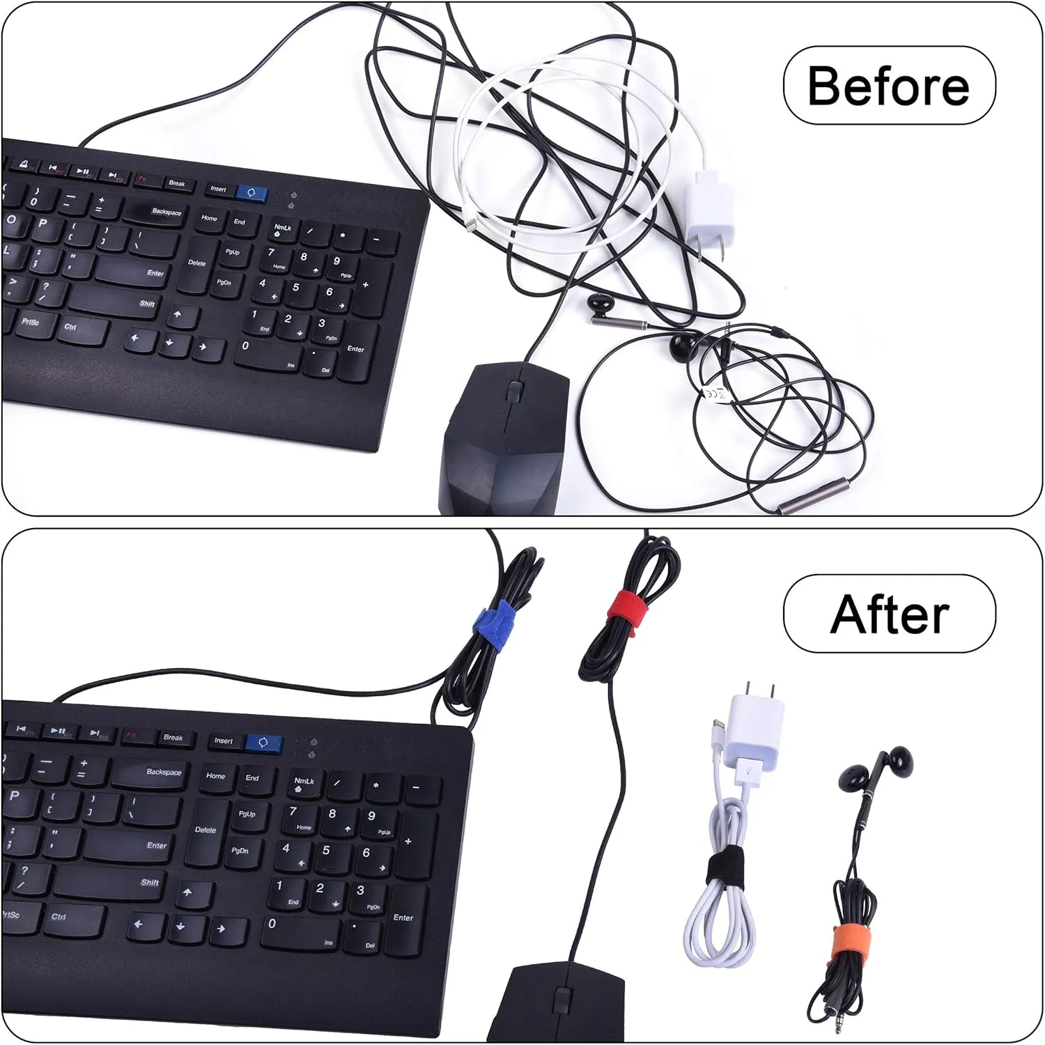 50 Pack 4 Inches Hook and Loop Cable Ties, Self-gripping Fastening Cord Strap by Wisdompro - Reusable, Durable Functional Ties to Keep Your Home, Office, Workspace from Tangled Messes of Cords
