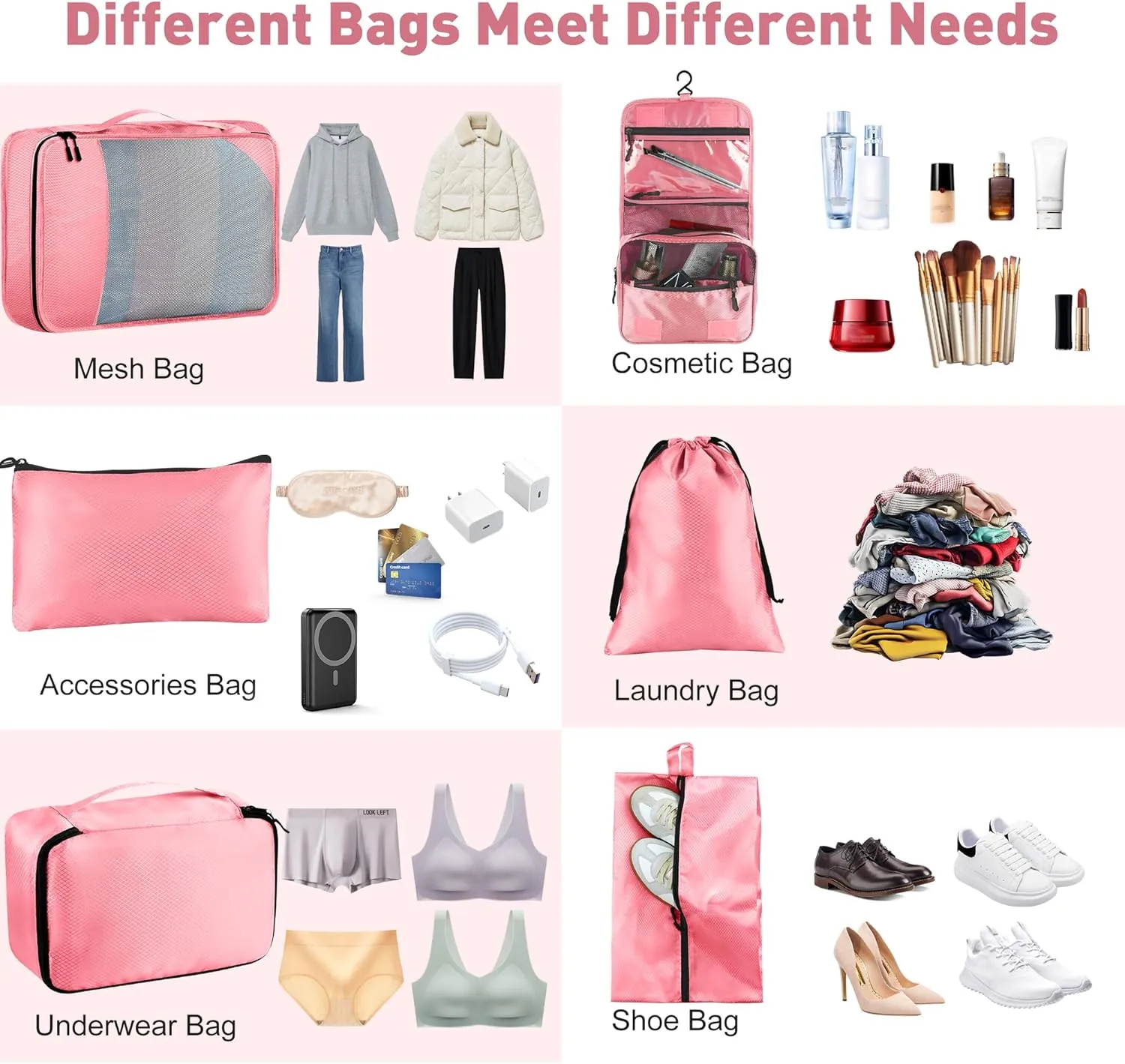 8 Set Packing Cubes for Travel Women Men Kids, Mesh Suitcase Organizer Bags Set for Luggage, 4 Sizes Extra Large, Large, Medium, Small, Travel Camping Essentials Accessories, Pink