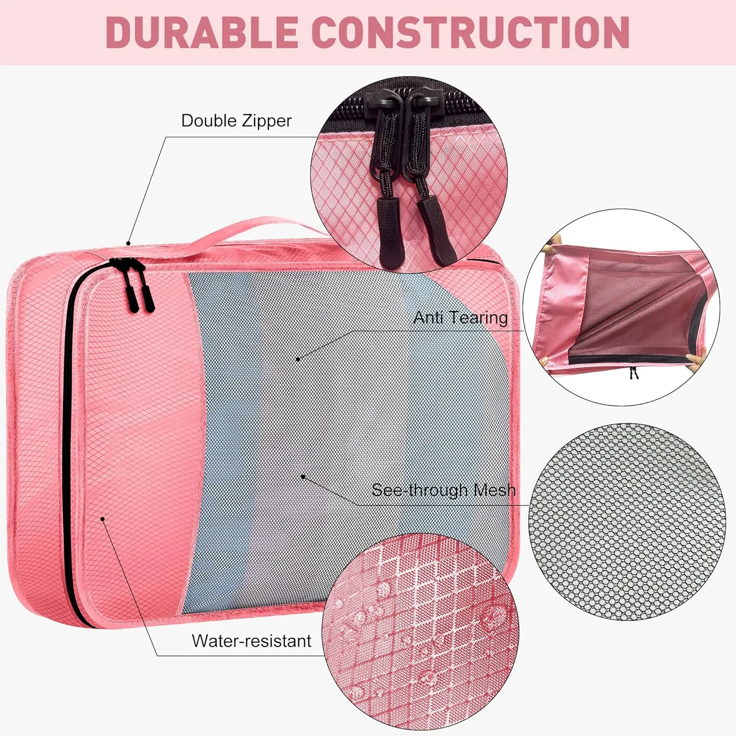 8 Set Packing Cubes for Travel Women Men Kids, Mesh Suitcase Organizer Bags Set for Luggage, 4 Sizes Extra Large, Large, Medium, Small, Travel Camping Essentials Accessories, Pink