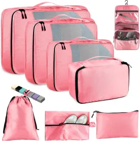 8 Set Packing Cubes for Travel Women Men Kids, Mesh Suitcase Organizer Bags Set for Luggage, 4 Sizes Extra Large, Large, Medium, Small, Travel Camping Essentials Accessories, Pink