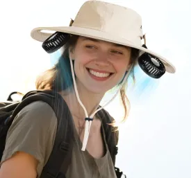 AMACOOL 2-in-1 Hands-Free Hat Fan with Detachable Neck Fan, UPF 50  Wide Brim Sun Hat, 3-Speed Adjustable, 2600mAh Rechargeable Fishing Essentials for Men Women Camping Travel Delivery Outdoor-Beige