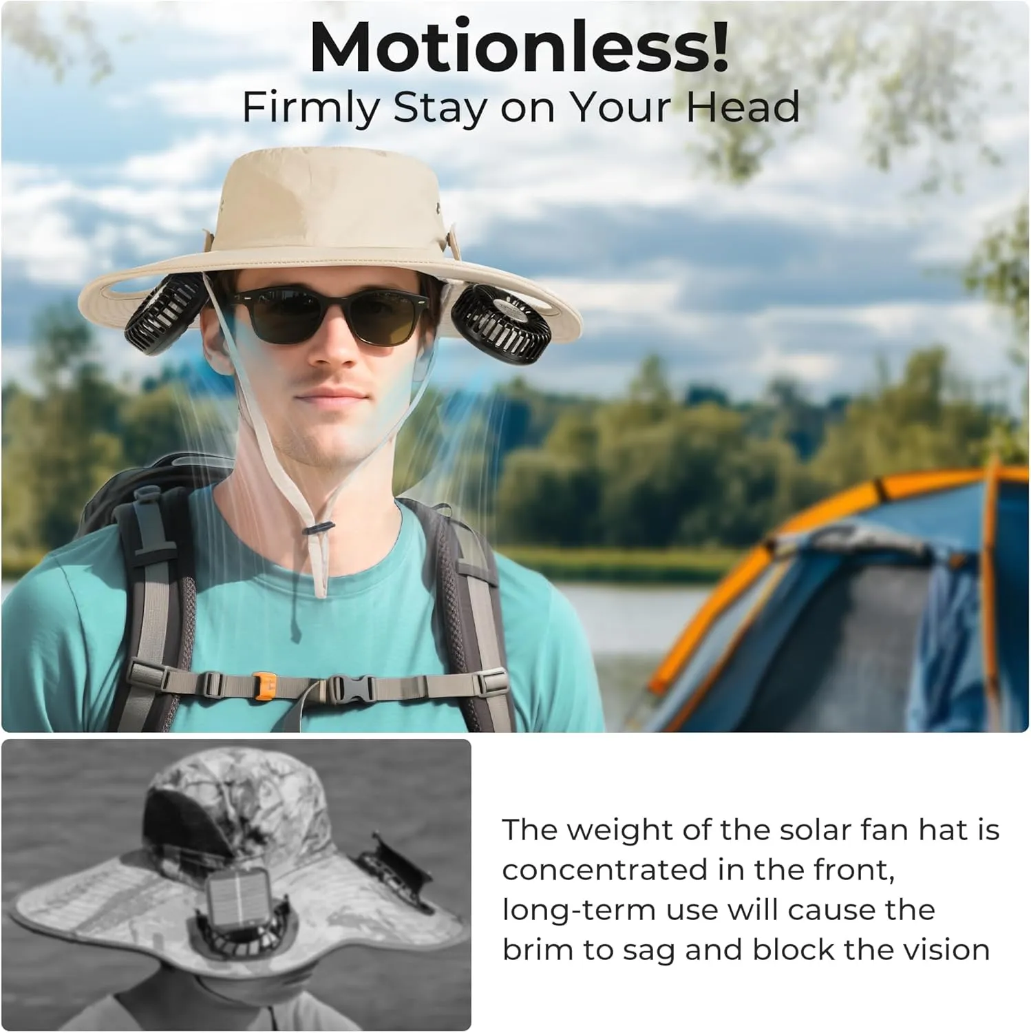 AMACOOL 2-in-1 Hands-Free Hat Fan with Detachable Neck Fan, UPF 50  Wide Brim Sun Hat, 3-Speed Adjustable, 2600mAh Rechargeable Fishing Essentials for Men Women Camping Travel Delivery Outdoor-Beige