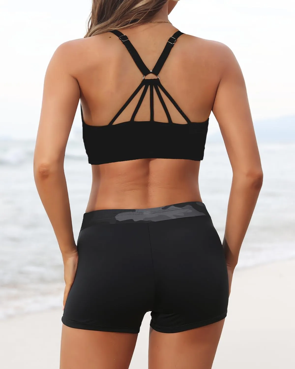 Aqua Eve 3 Piece Tankini Swimsuit for Women Tank Bathing Suit with Shorts Open Back Athletic Swimwear