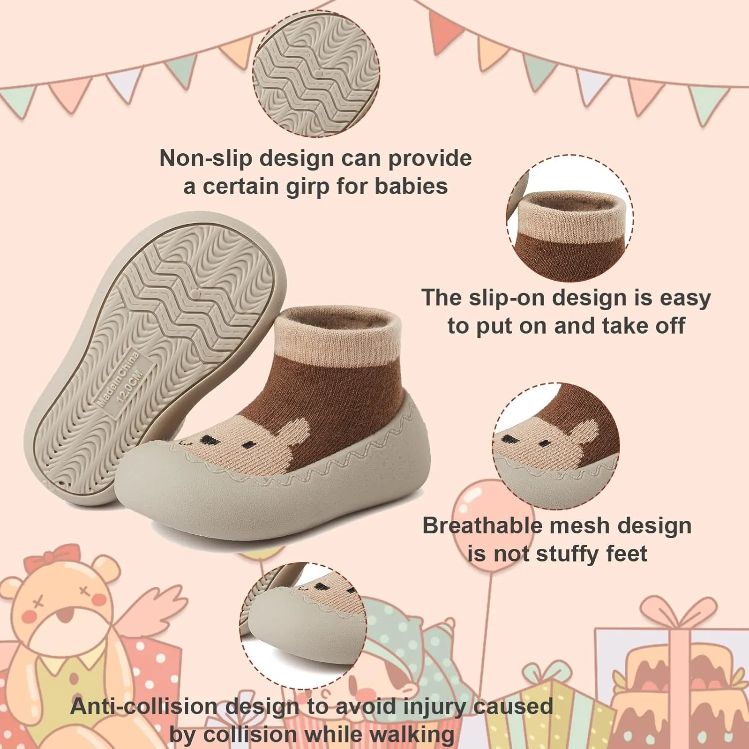 Baby Sock Shoes Toddler Cartoon Soft Rubber Sole Non Slip Indoor Floor Slipper for Infant Boys Girls