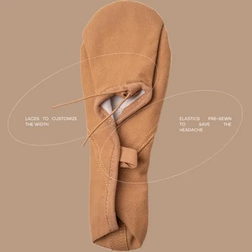 Ballet Shoes for Women, Men & Children, Durable Cotton Canvas, Adjustable Width, Split Sole, 6 Skin Tone Shades