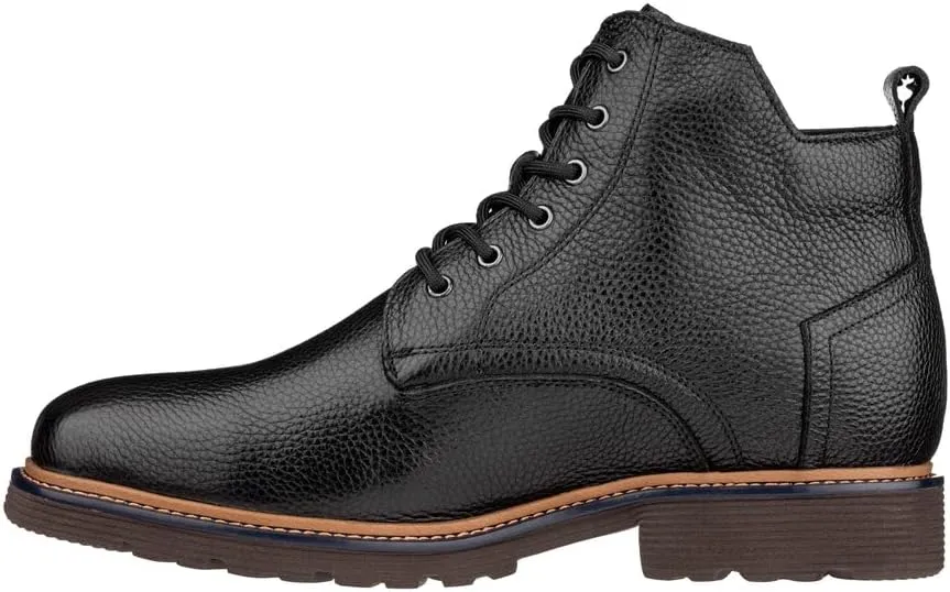 CALTO Men's Invisible Height Increasing Elevator Shoes - Black Premium Leather Lace-up Cap-Toe Dress Casual Boots - 2.8 Inches Taller - Y42071 - Size 6.5 D(M) US