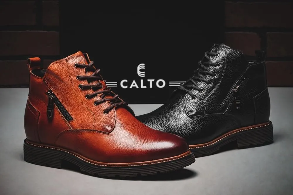 CALTO Men's Invisible Height Increasing Elevator Shoes - Black Premium Leather Lace-up Cap-Toe Dress Casual Boots - 2.8 Inches Taller - Y42071 - Size 6.5 D(M) US