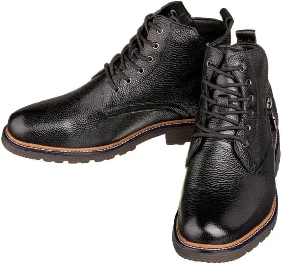 CALTO Men's Invisible Height Increasing Elevator Shoes - Black Premium Leather Lace-up Cap-Toe Dress Casual Boots - 2.8 Inches Taller - Y42071 - Size 6.5 D(M) US