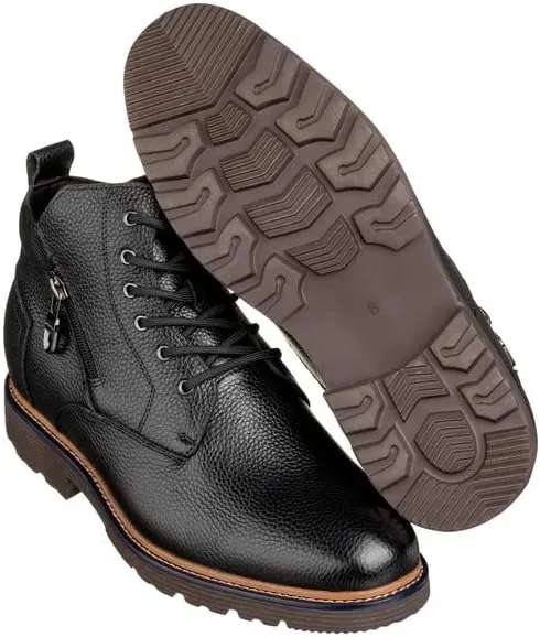 CALTO Men's Invisible Height Increasing Elevator Shoes - Black Premium Leather Lace-up Cap-Toe Dress Casual Boots - 2.8 Inches Taller - Y42071 - Size 6.5 D(M) US