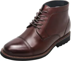 CALTO Men's Invisible Height Increasing Elevator Shoes - Dark Brown Leather Lace-up Cap-toe Boots with Inner Faux Fur - 3.2 Inches Taller - Y41081 - Size 10 D(M) US