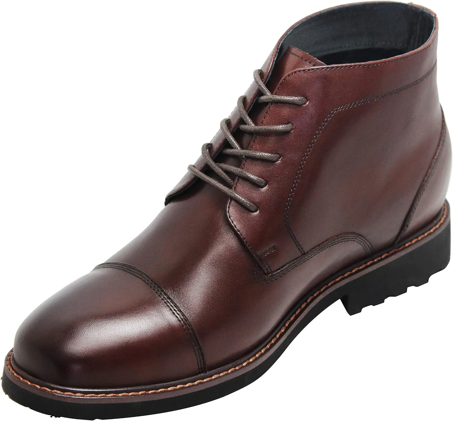 CALTO Men's Invisible Height Increasing Elevator Shoes - Dark Brown Leather Lace-up Cap-toe Boots with Inner Faux Fur - 3.2 Inches Taller - Y41081 - Size 9 D(M) US
