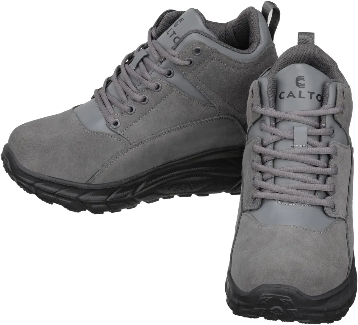 CALTO Men's Invisible Height Increasing Elevator Shoes - Grey Lace-up High-Top Hiking Style Sneaker Boots - 4 Inches Taller - S22800 - Size 9 D(M) US