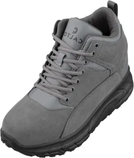 CALTO Men's Invisible Height Increasing Elevator Shoes - Grey Lace-up High-Top Hiking Style Sneaker Boots - 4 Inches Taller - S22800 - Size 9 D(M) US