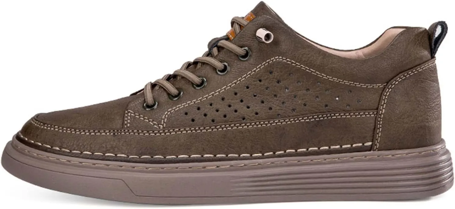 CERYTHRINA Men's Invisible Height Increasing Elevator Shoes 2.5 Inches Taller Height Casual Sneakers Comforts Leather Skeleton Shoes