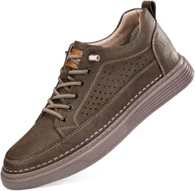CERYTHRINA Men's Invisible Height Increasing Elevator Shoes 2.5 Inches Taller Height Casual Sneakers Comforts Leather Skeleton Shoes