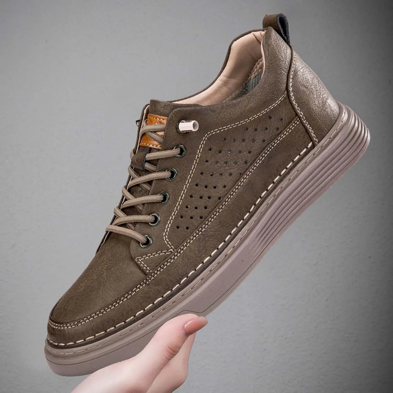 CERYTHRINA Men's Invisible Height Increasing Elevator Shoes 2.5 Inches Taller Height Casual Sneakers Comforts Leather Skeleton Shoes
