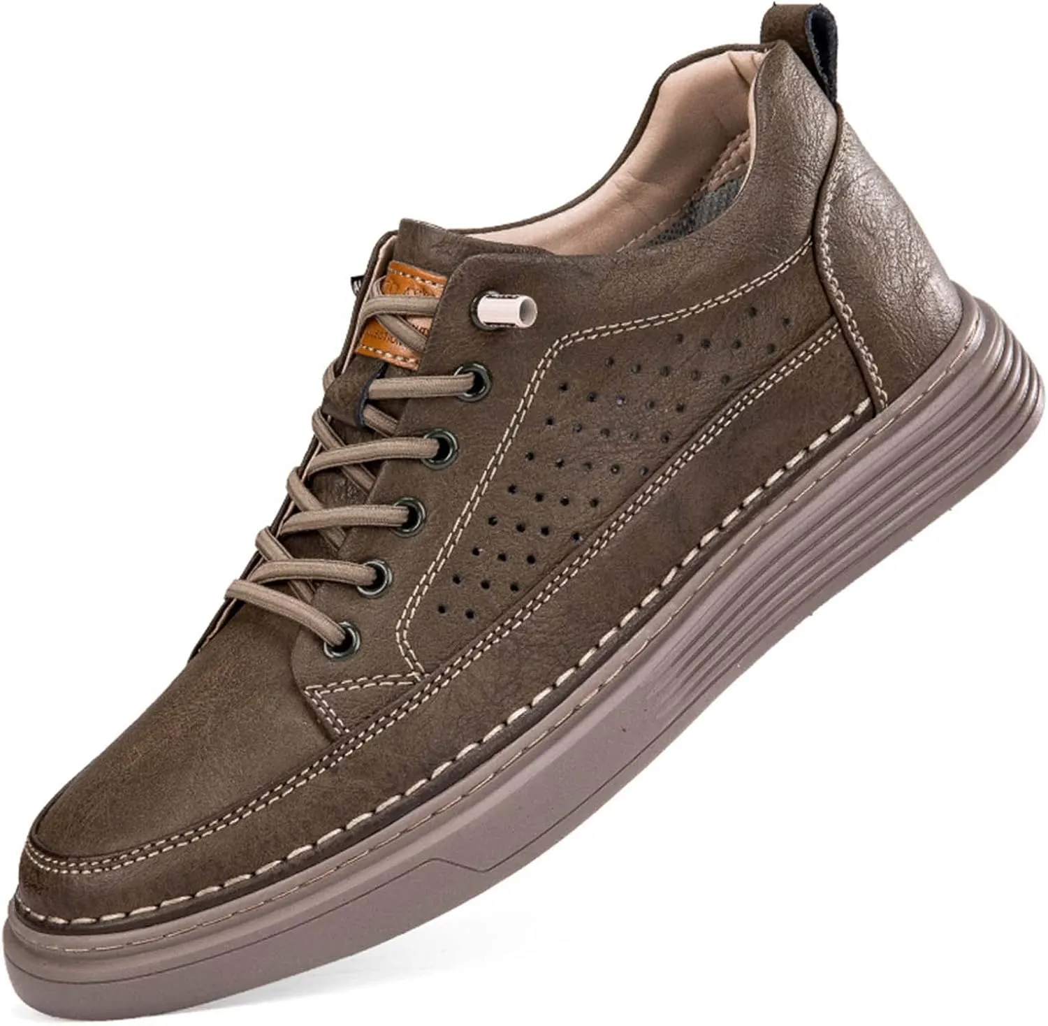 CERYTHRINA Men's Invisible Height Increasing Elevator Shoes 2.5 Inches Taller Height Casual Sneakers Comforts Leather Skeleton Shoes