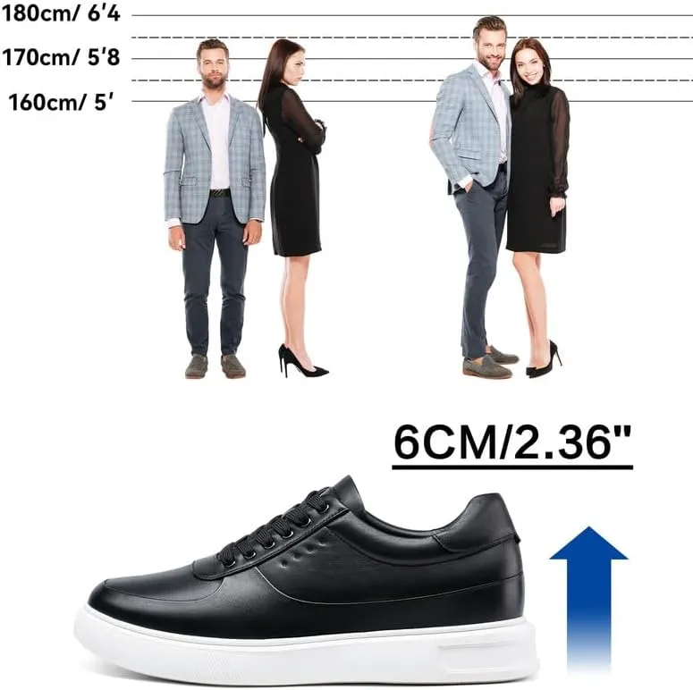 CHAMARIPA Men's Invisible Height Increasing Elevator Shoes Lace-Up Fashion Casual Comfortable Sneakers Genuine Leather Lifting Shoes That Make You 2.36/2.76 Inches Taller Handcrafted