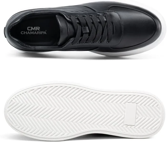 CHAMARIPA Men's Invisible Height Increasing Elevator Shoes Lace-Up Fashion Casual Comfortable Sneakers Genuine Leather Lifting Shoes That Make You 2.36/2.76 Inches Taller Handcrafted