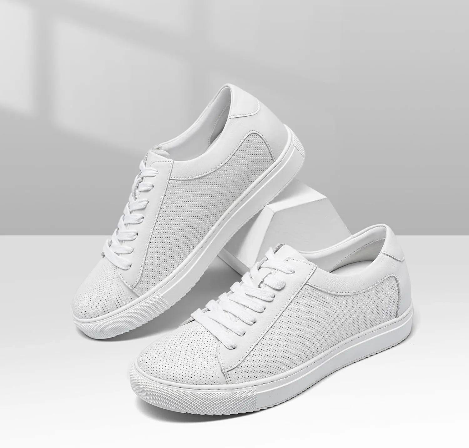 CHAMARIPA Men's Invisible Height Increasing Elevator Shoes Lace-Up Fashion Casual Comfortable Sneakers Genuine Leather Lifting Shoes That Make You 2.36/2.76 Inches Taller Handcrafted