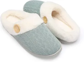 Chantomoo Womens Slipper Warm Comfy Memory Foam House Slippers Knitted Shoes Faux Fur Lined Anti-Skid Rubber Sole Bedroom Cozy Indoor Outdoor Slippers