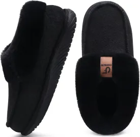 COFACE Women's Memory Foam House Slippers Arch Support Moccasin Winter Shoes Ladies Warm Fuzzy Faux Fur Collar With Indoor Outdoor Rubber Sole