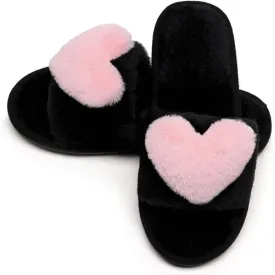 Crazy Lady Women's LOVE Slippers Fuzzy Fluffy Memory Foam House Shoes Open Toe Indoor and Outdoor