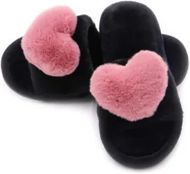 Crazy Lady Women's LOVE Slippers Fuzzy Fluffy Memory Foam House Shoes Open Toe Indoor and Outdoor