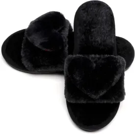 Crazy Lady Women's LOVE Slippers Fuzzy Fluffy Memory Foam House Shoes Open Toe Indoor and Outdoor