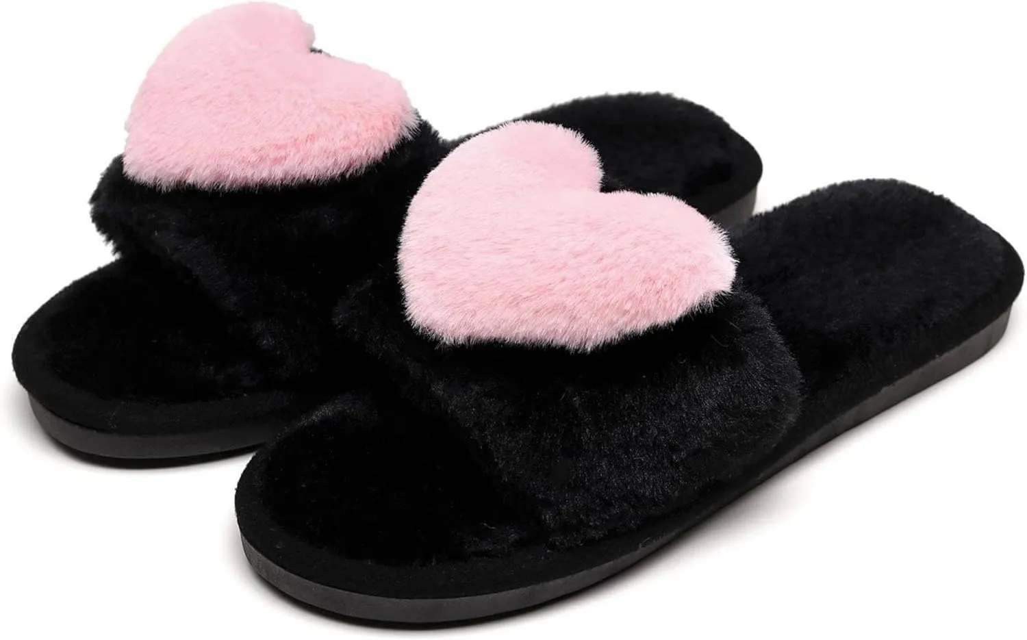 Crazy Lady Women's LOVE Slippers Fuzzy Fluffy Memory Foam House Shoes Open Toe Indoor and Outdoor
