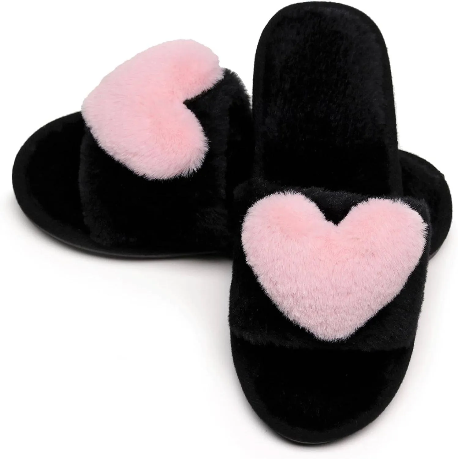 Crazy Lady Women's LOVE Slippers Fuzzy Fluffy Memory Foam House Shoes Open Toe Indoor and Outdoor