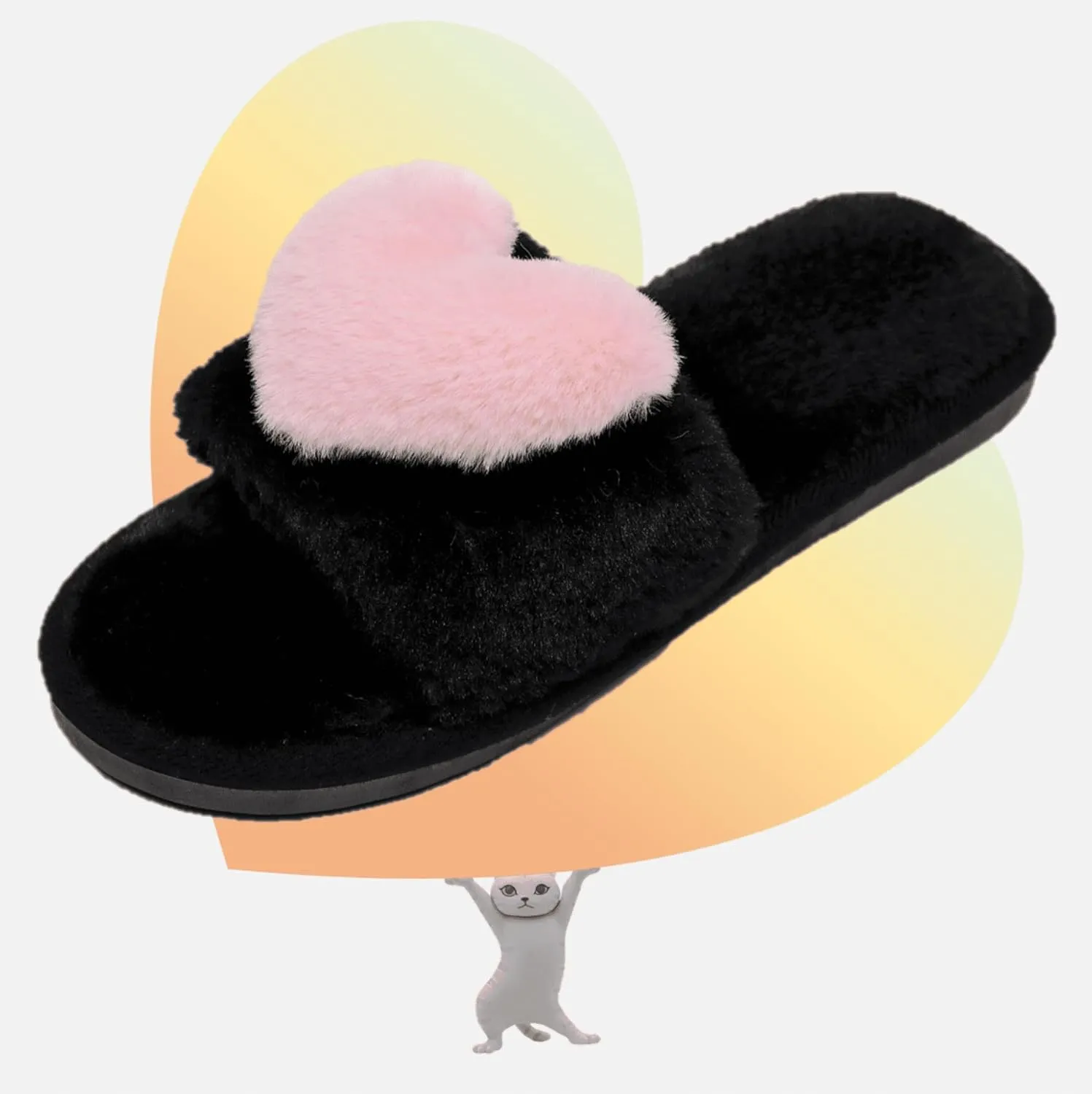 Crazy Lady Women's LOVE Slippers Fuzzy Fluffy Memory Foam House Shoes Open Toe Indoor and Outdoor