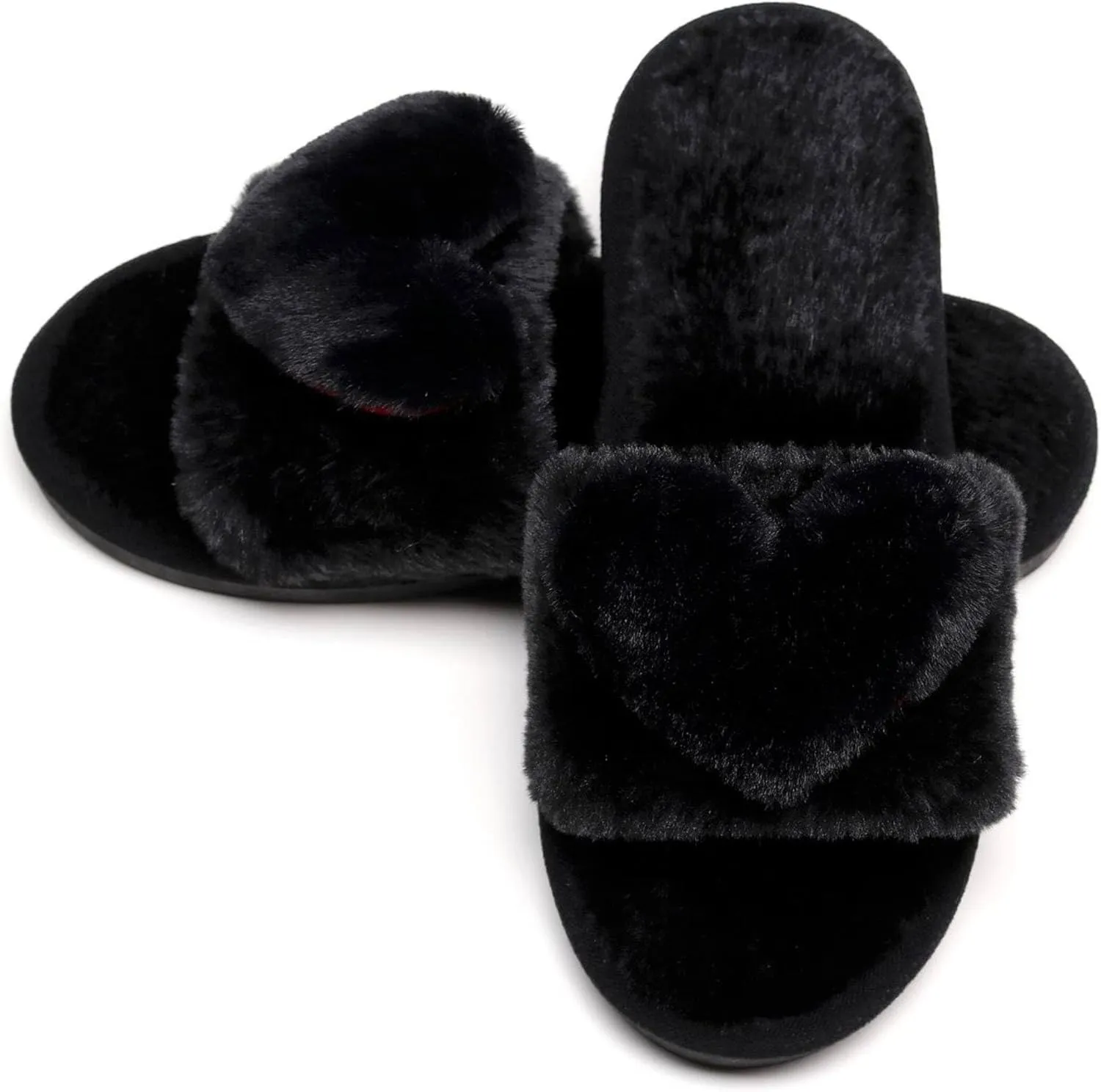 Crazy Lady Women's LOVE Slippers Fuzzy Fluffy Memory Foam House Shoes Open Toe Indoor and Outdoor