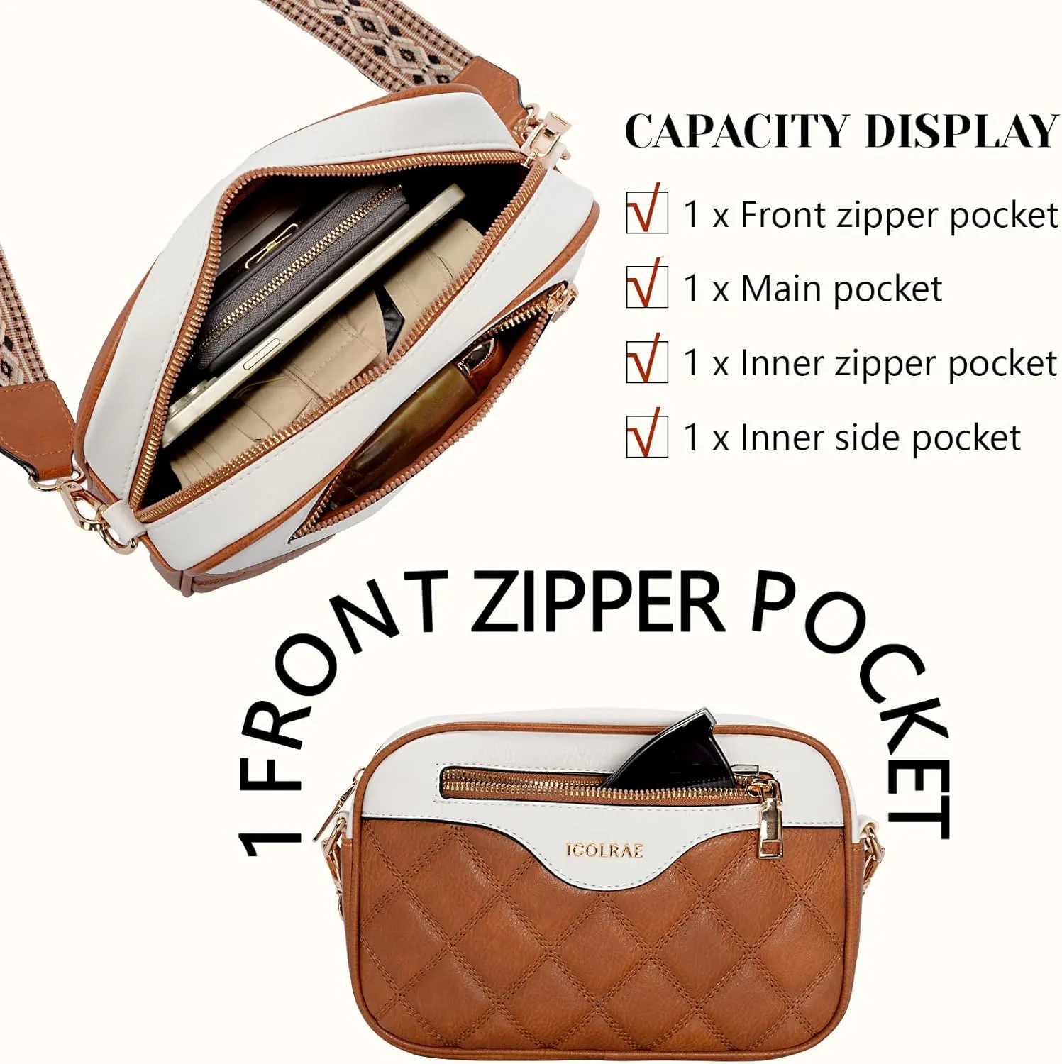 Crossbody Bags for Women, Vegan Leather Shoulder Handbags Rhombus Quilted Small Purses for Women with Wide Strap