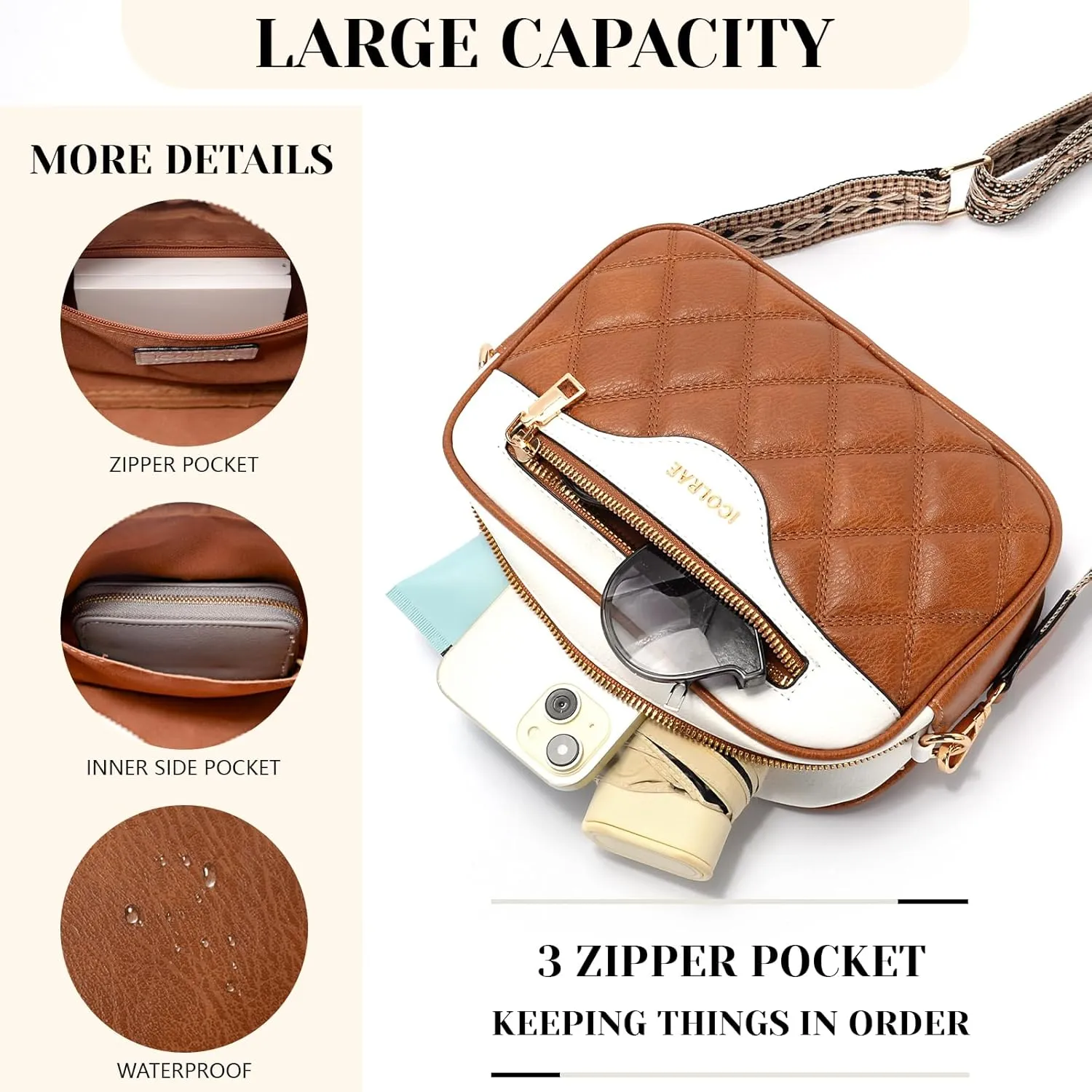 Crossbody Bags for Women, Vegan Leather Shoulder Handbags Rhombus Quilted Small Purses for Women with Wide Strap