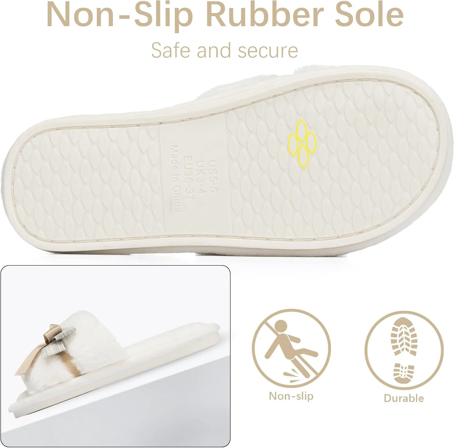 Cute Bow Slippers for Women with Memory Foam Open Toe Fuzzy House Slippers indoor outdoor Anti-Skid Soft Birthday Gifts for Women Mom