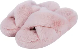 DL Fluffy Womens House Slippers Cross Band Open Toe, Soft Plush Fleece Bedroom Slippers Women Memory Foam, Comfy Fuzzy Slip On Non-Slip Womens Slippers Indoor Leopard Size