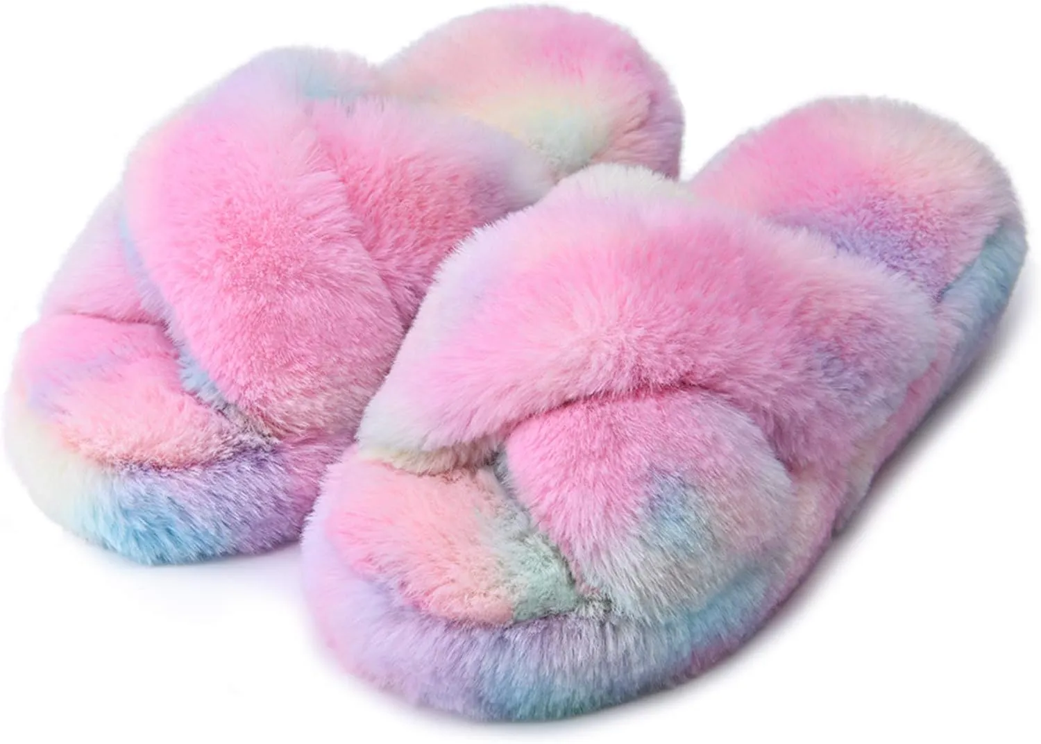 DL Fluffy Womens House Slippers Cross Band Open Toe, Soft Plush Fleece Bedroom Slippers Women Memory Foam, Comfy Fuzzy Slip On Non-Slip Womens Slippers Indoor Leopard Size