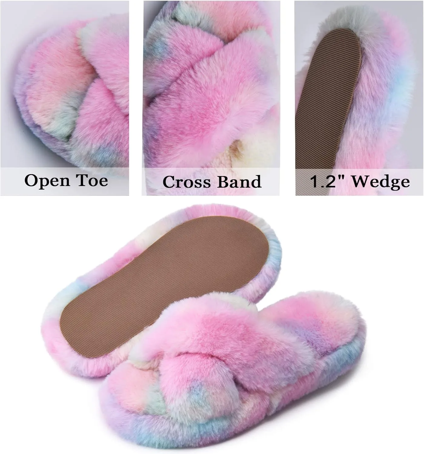 DL Fluffy Womens House Slippers Cross Band Open Toe, Soft Plush Fleece Bedroom Slippers Women Memory Foam, Comfy Fuzzy Slip On Non-Slip Womens Slippers Indoor Leopard Size