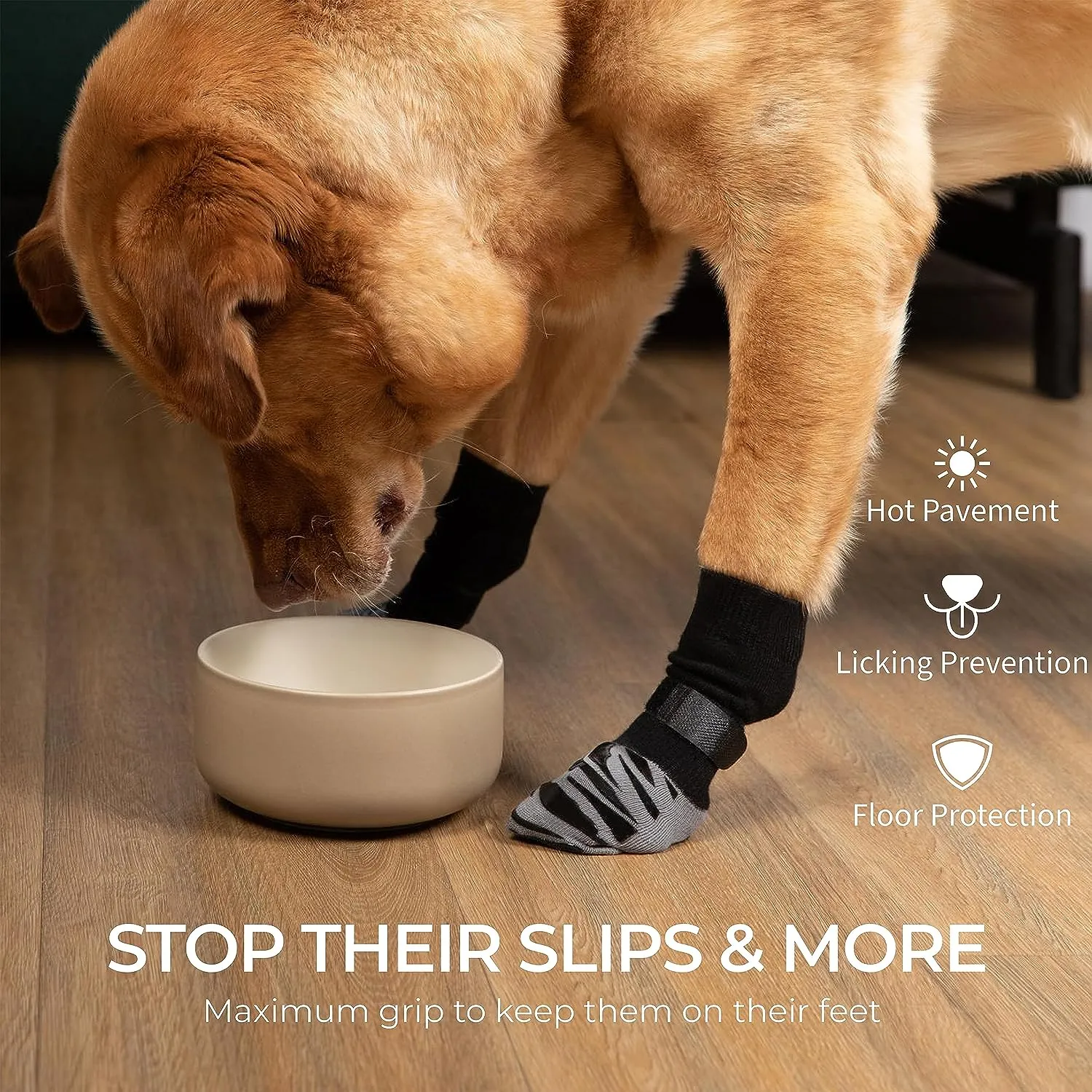 DOK TigerToes Premium Non-Slip Dog Socks for Hardwood Floors - Extra-Thick Grip That Works Even When Twisted - Prevents Licking, Slipping, and Great for Dog Paw Protection - Size Large