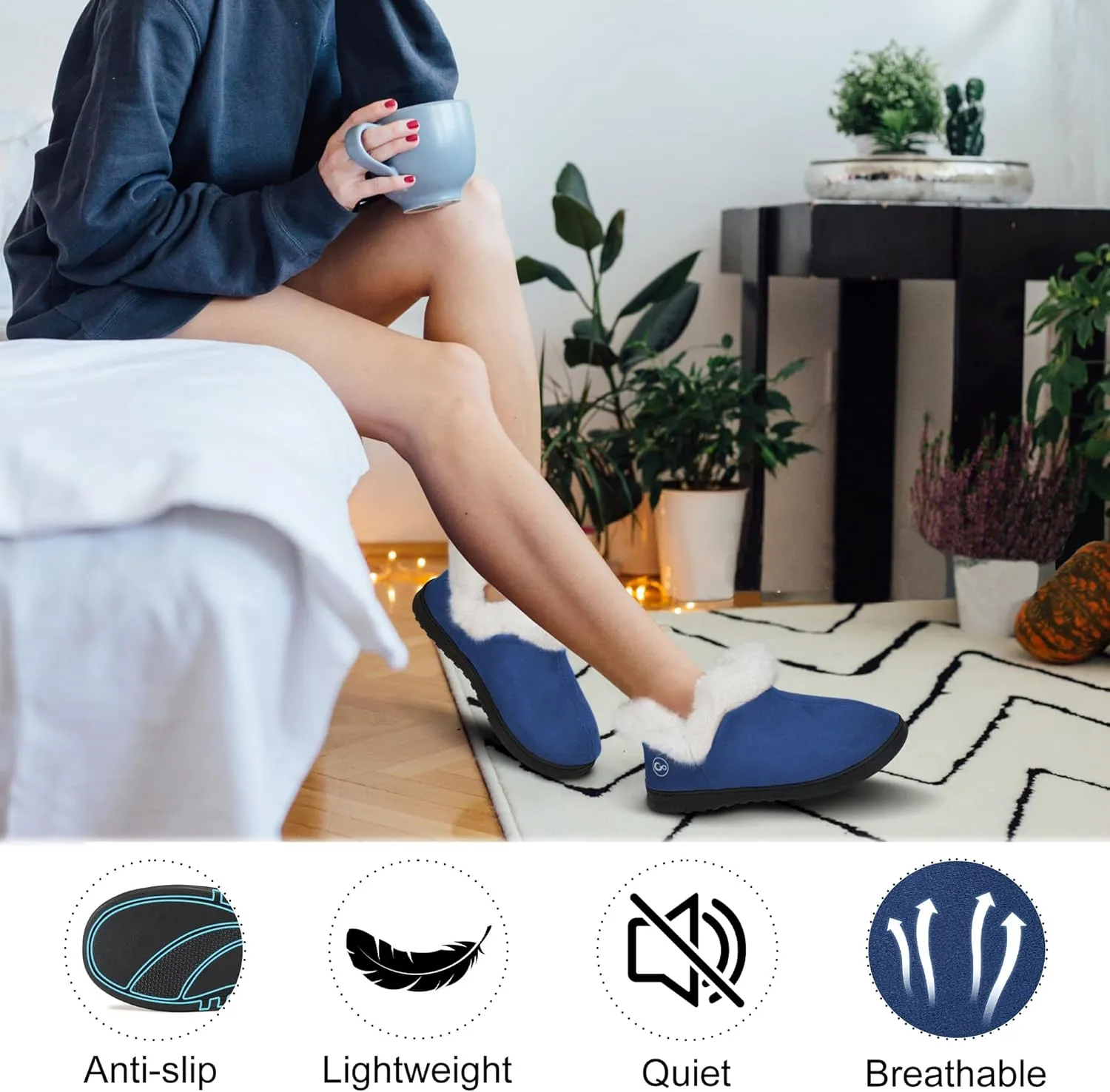 Ecetana Womens Slippers House Shoes: Memory Foam Comfy Closed Back Fuzzy Slippers Indoor and Outdoor Cozy Slip On Soft Bedroom Shoes
