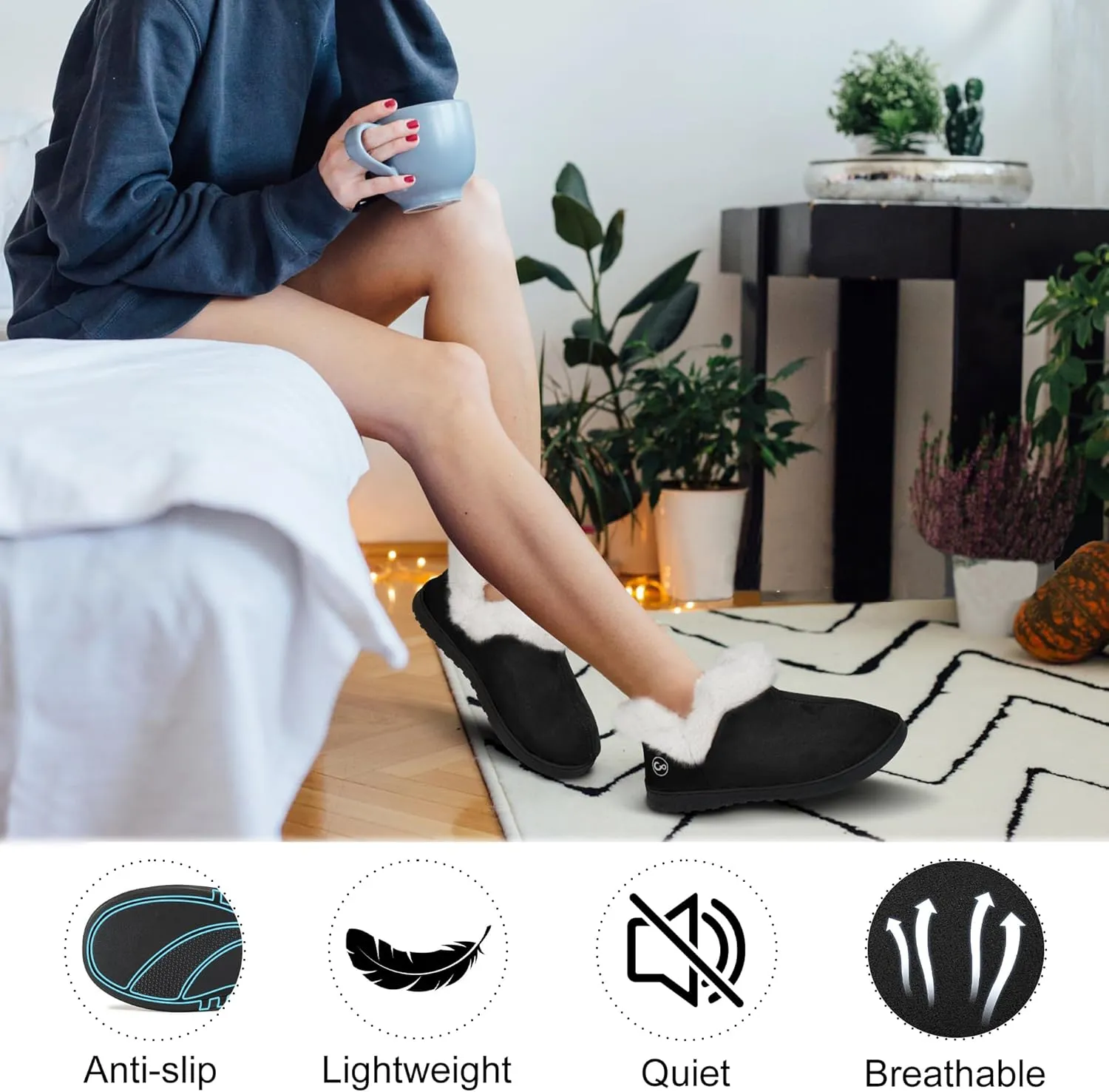 Ecetana Womens Slippers House Shoes: Memory Foam Comfy Closed Back Fuzzy Slippers Indoor and Outdoor Cozy Slip On Soft Bedroom Shoes