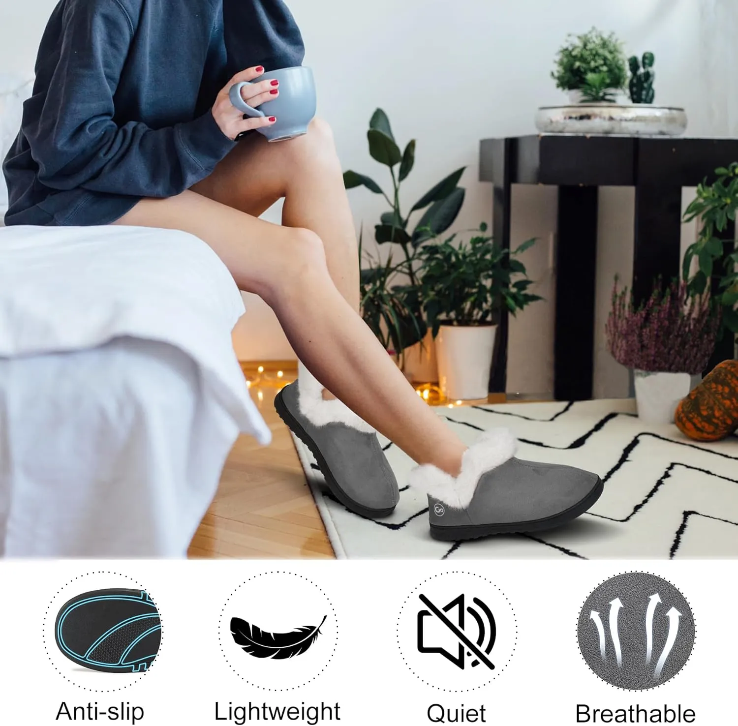 Ecetana Womens Slippers House Shoes: Memory Foam Comfy Closed Back Fuzzy Slippers Indoor and Outdoor Cozy Slip On Soft Bedroom Shoes