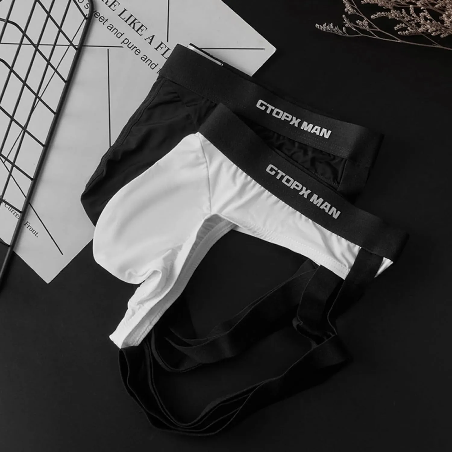 Evankin Men's Sexy Jock Strap Personalized Thong Underwear Ice Silk Strap Men U Convex Bag Fun Brief Underwear